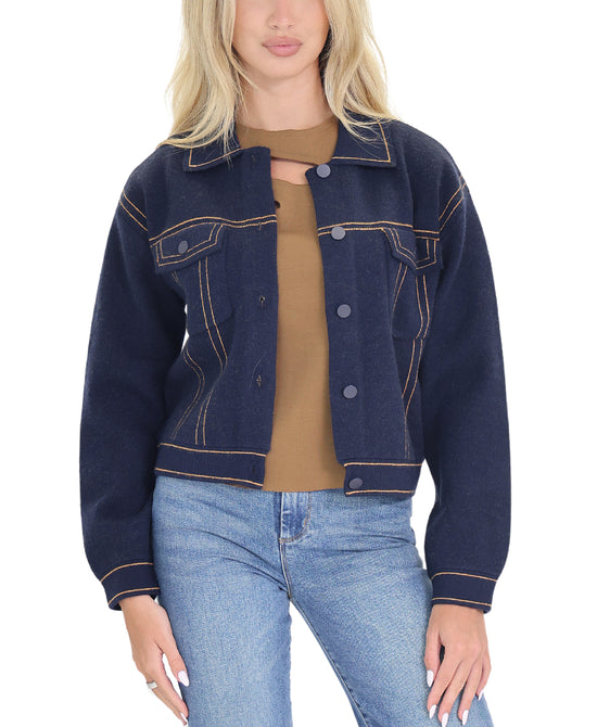 "Denim Print" Sweater Jacket view 