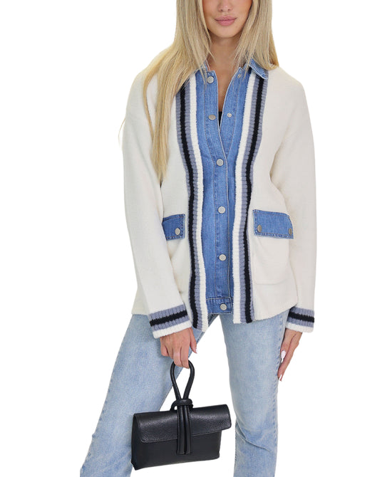 Mixed Media Denim & Knit Cardigan view 