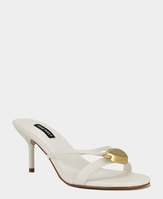 
Heeled Sandal w/ Gold Hardware Detail in WHITE view 1