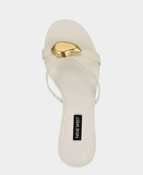 
Heeled Sandal w/ Gold Hardware Detail in WHITE view 2
