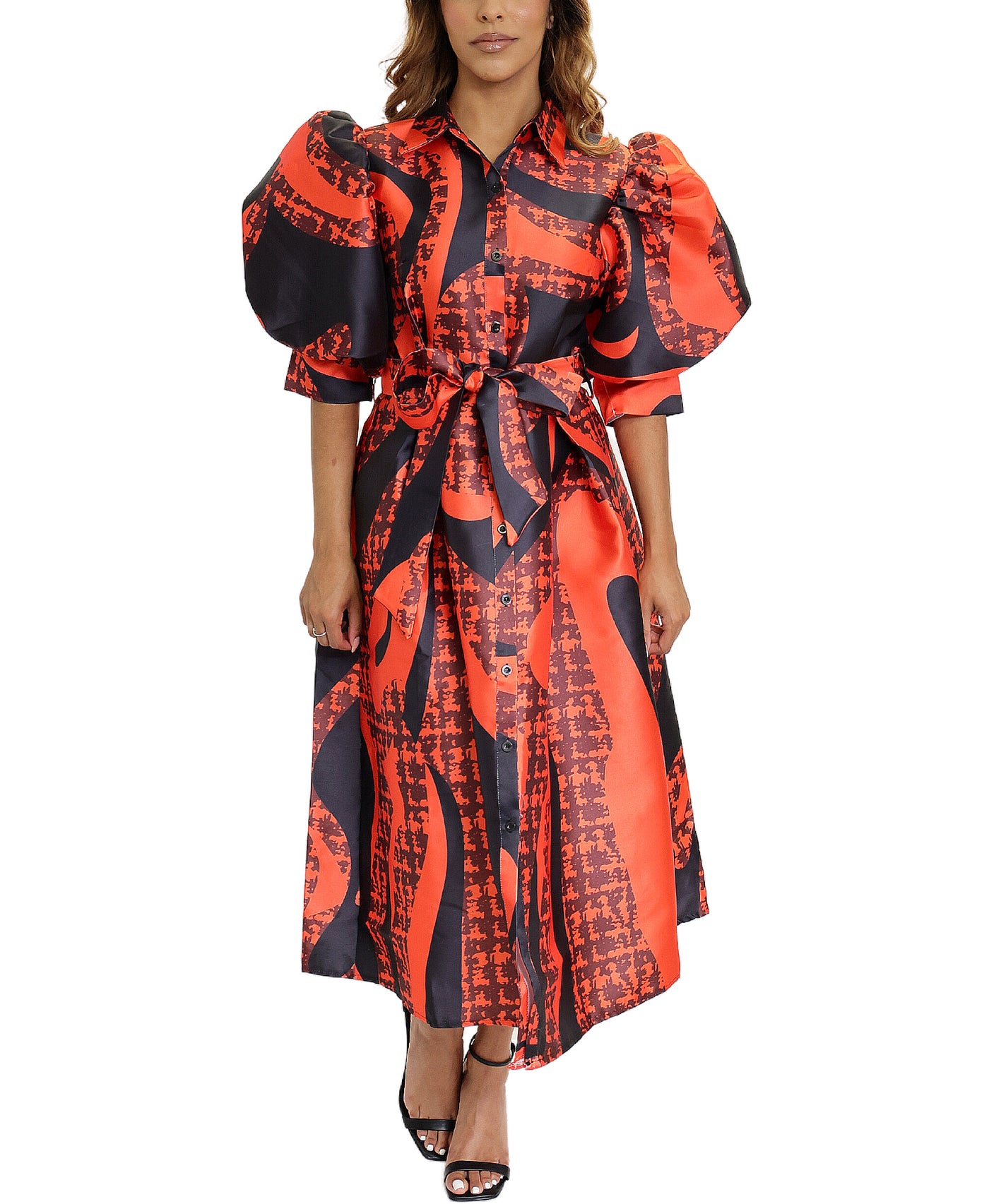 Printed Dress w/ Puff Sleeves image 1