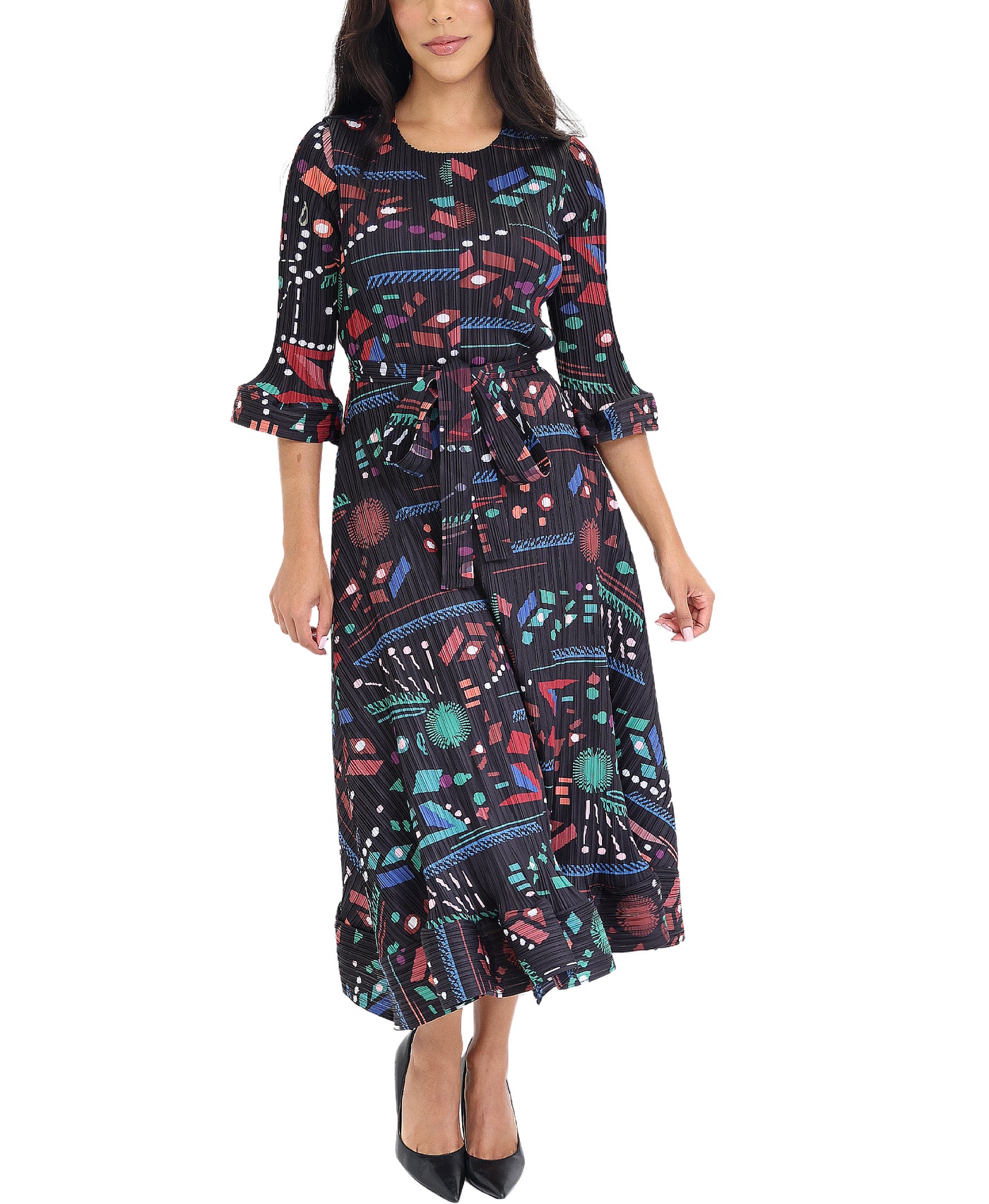 Abstract Print Crinkle Midi Dress view 1