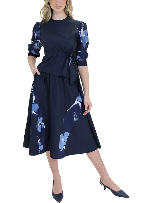 Printed Asymmetrical Ruched Top & Midi Skirt Set- 2 Pc Set view 