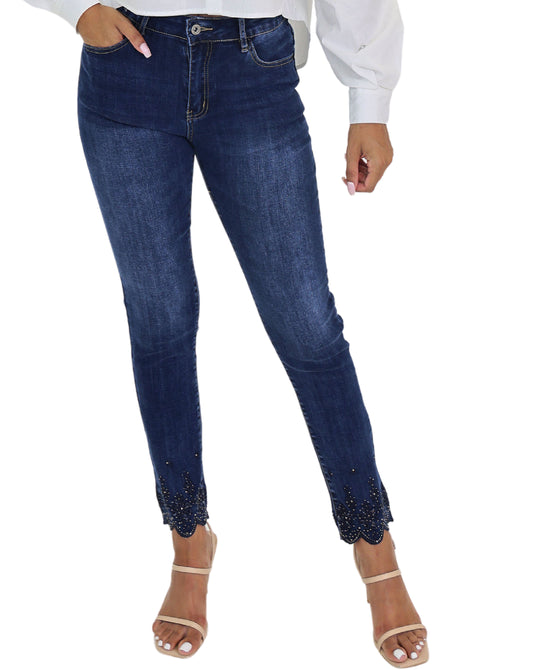 Jeans w/ Embroidered & Crystal Detail view 