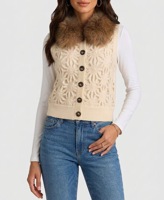 
Crochet Sweater Vest w/ Fur Collar in IVORY view 1