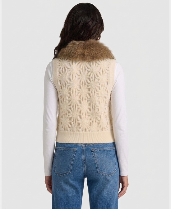 
Crochet Sweater Vest w/ Fur Collar in IVORY view 2