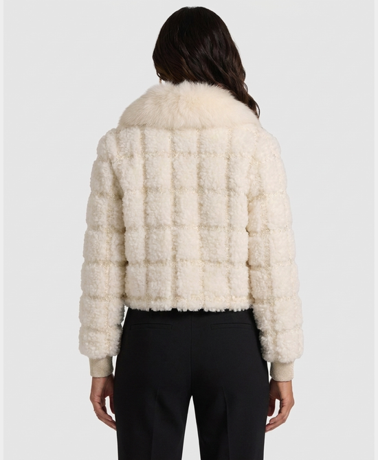 
Sherpa Crop Jacket w/ Fox Fur Collar in WHITE view 2