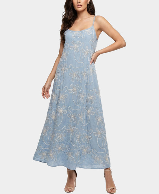 
Embroidered Maxi Dress in DUSTY BLUE view 1
