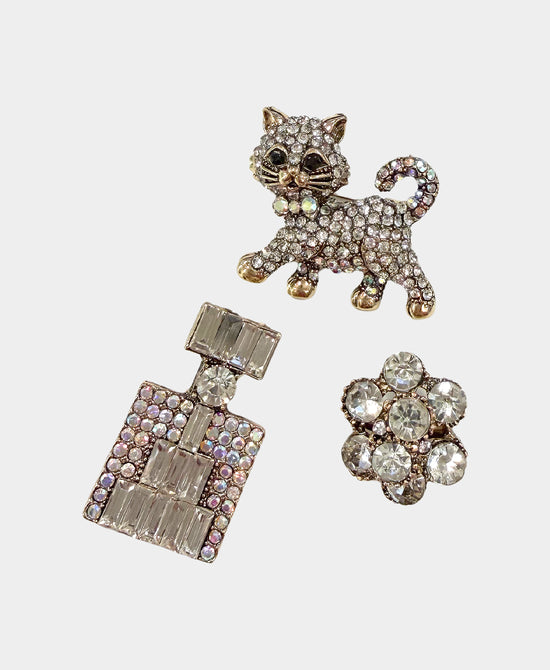 Set Of 3 Cat Crystal Brooches view 