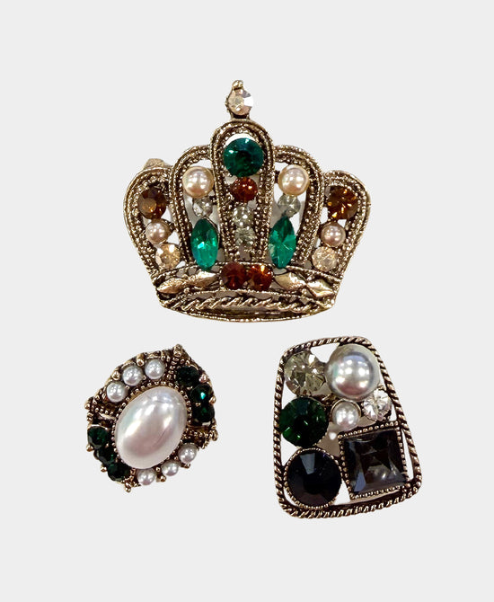 Set Of 3 Crown Crystal Brooches view 