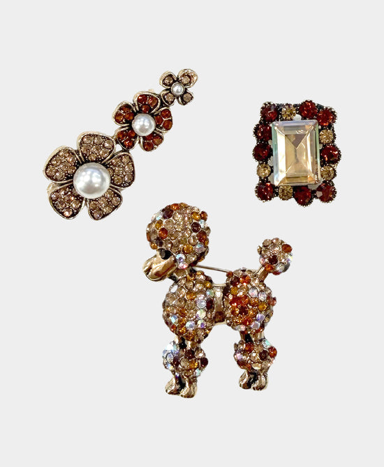 Set Of 3 Poodle Crystal Brooches view 