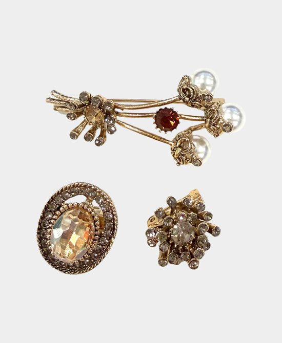 Set Of 3 Flower Crystal Brooches view 