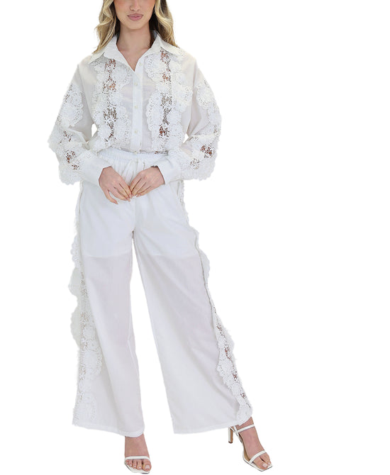 Crochet Lace Blouse w/ Pants - 2 Pc Set view 