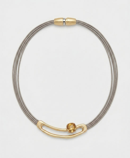 
Statement Cord Necklace in GOLD/TAUPE view 2
