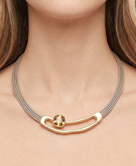 
Statement Cord Necklace in GOLD/TAUPE view 1