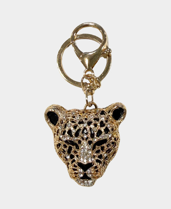 Jaguar Face Keychain/Bag Charm w/ Crystals view 