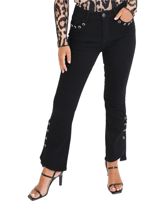 Flare Jeans w/ Onyx & Rhinestone Jeweled Buttons view 2