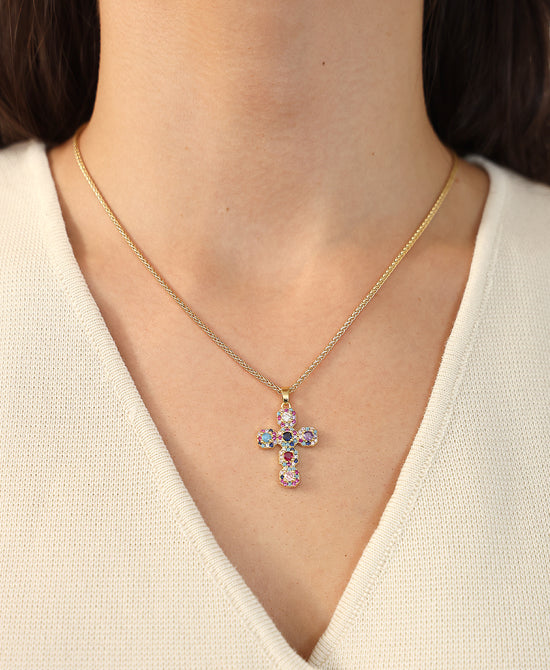 Multicolor Cross Pendant Necklace view 