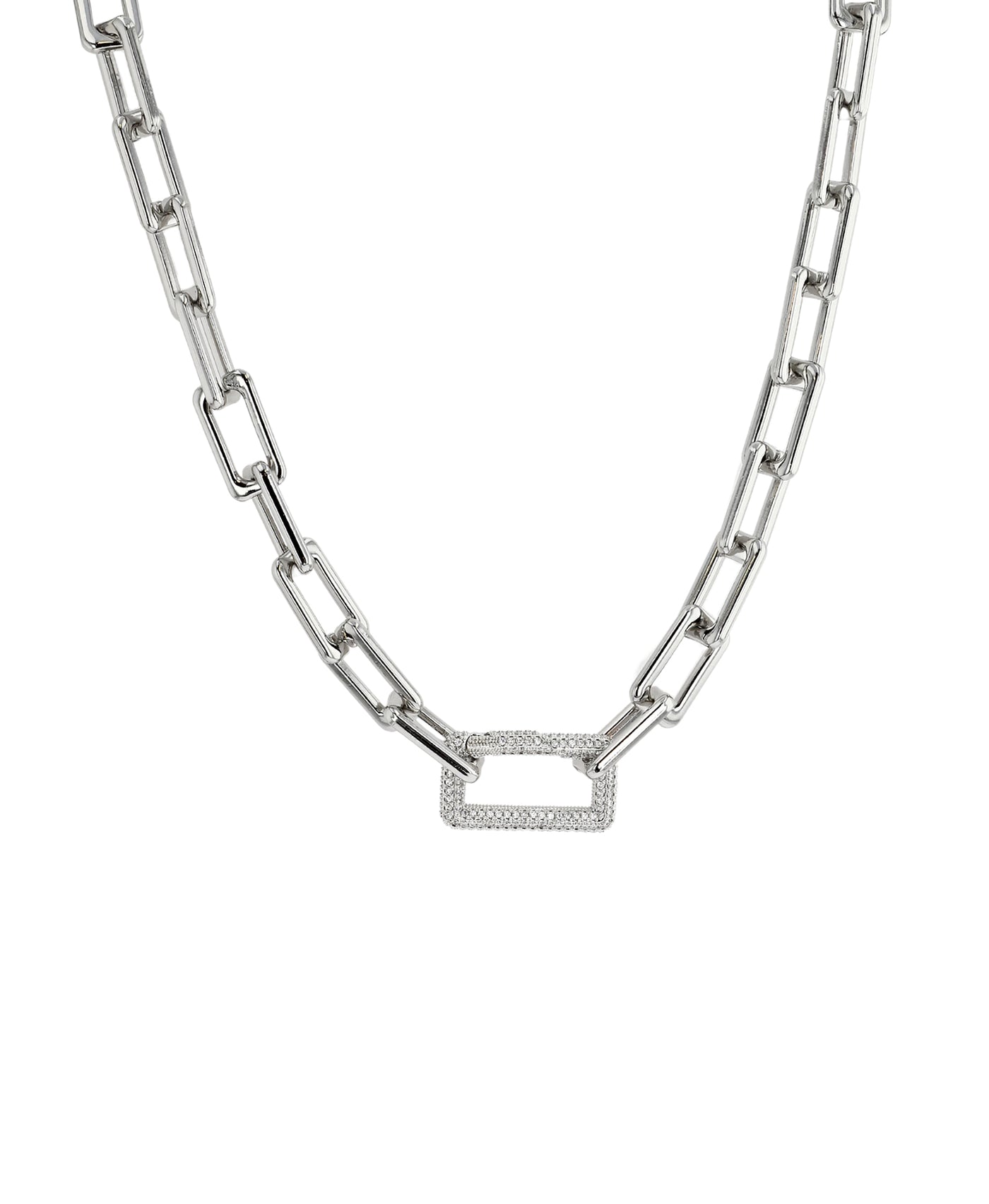 Rectangular Chain Link Necklace w/ CZ Carabiner image 1