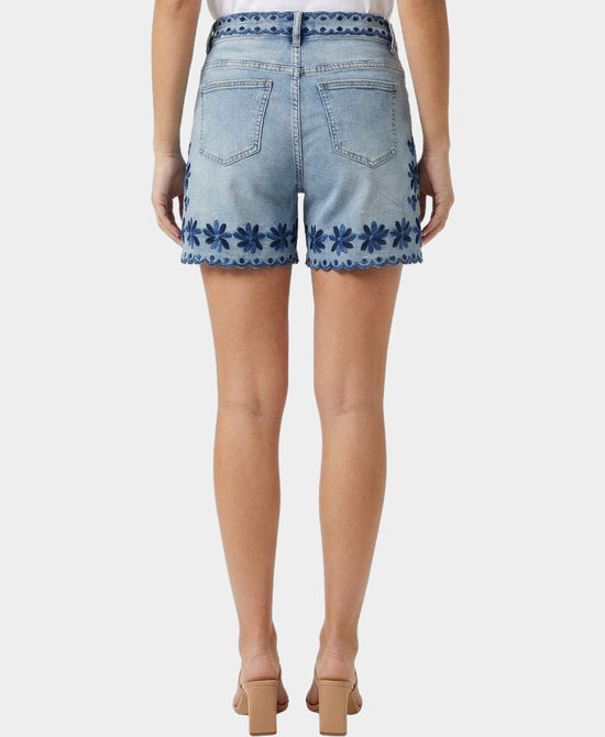
Embroidered Jean Shorts in LIGHT WASH DENIM view 2