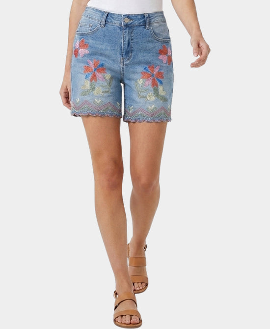 
Shorts w/ Embroidered Detail in MEDIUM WASH view 1