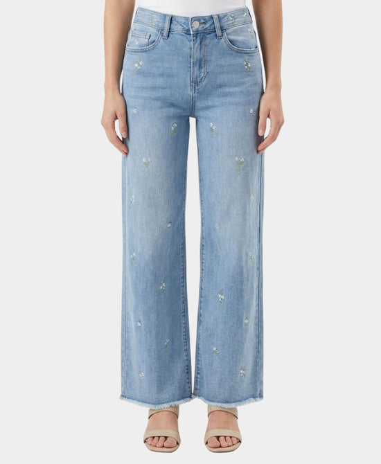 Embroidered Flowers Wide Leg Jeans view 1