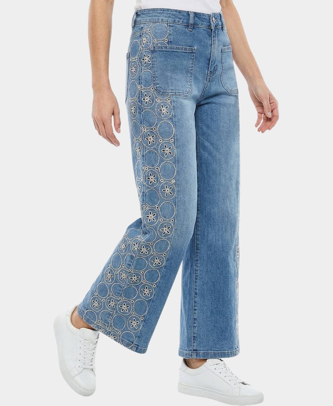 Jeans w/ Embroidered Side Detail – FOX'S - Online