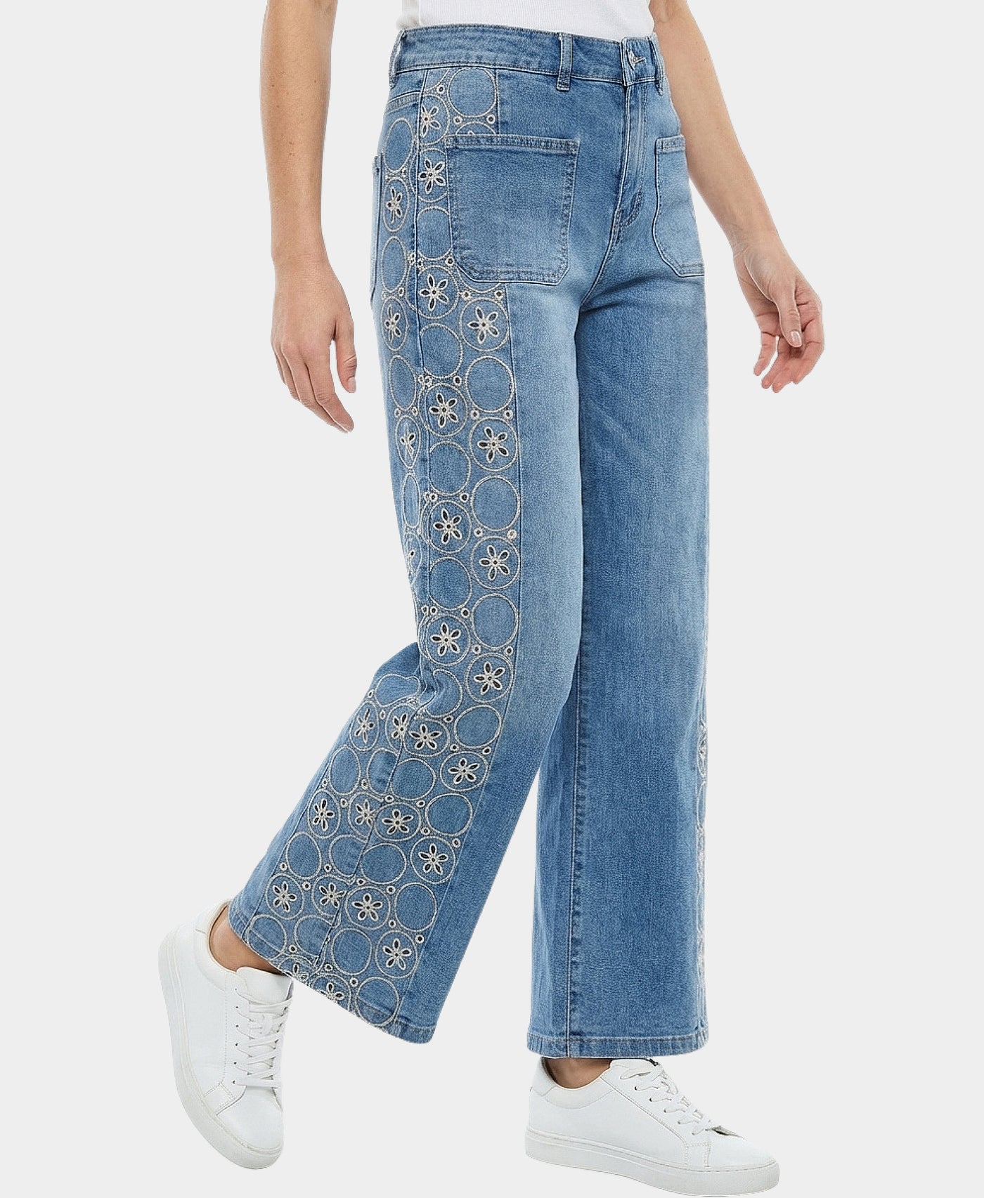 Jeans w/ Embroidered Side Detail – FOX'S - Online
