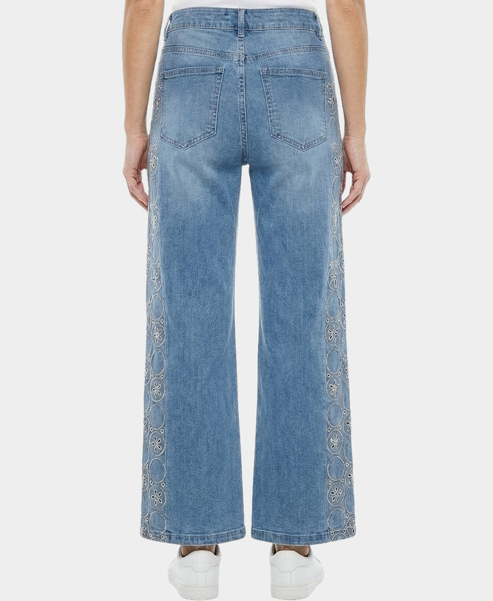 Jeans w/ Embroidered Side Detail – FOX'S - Online