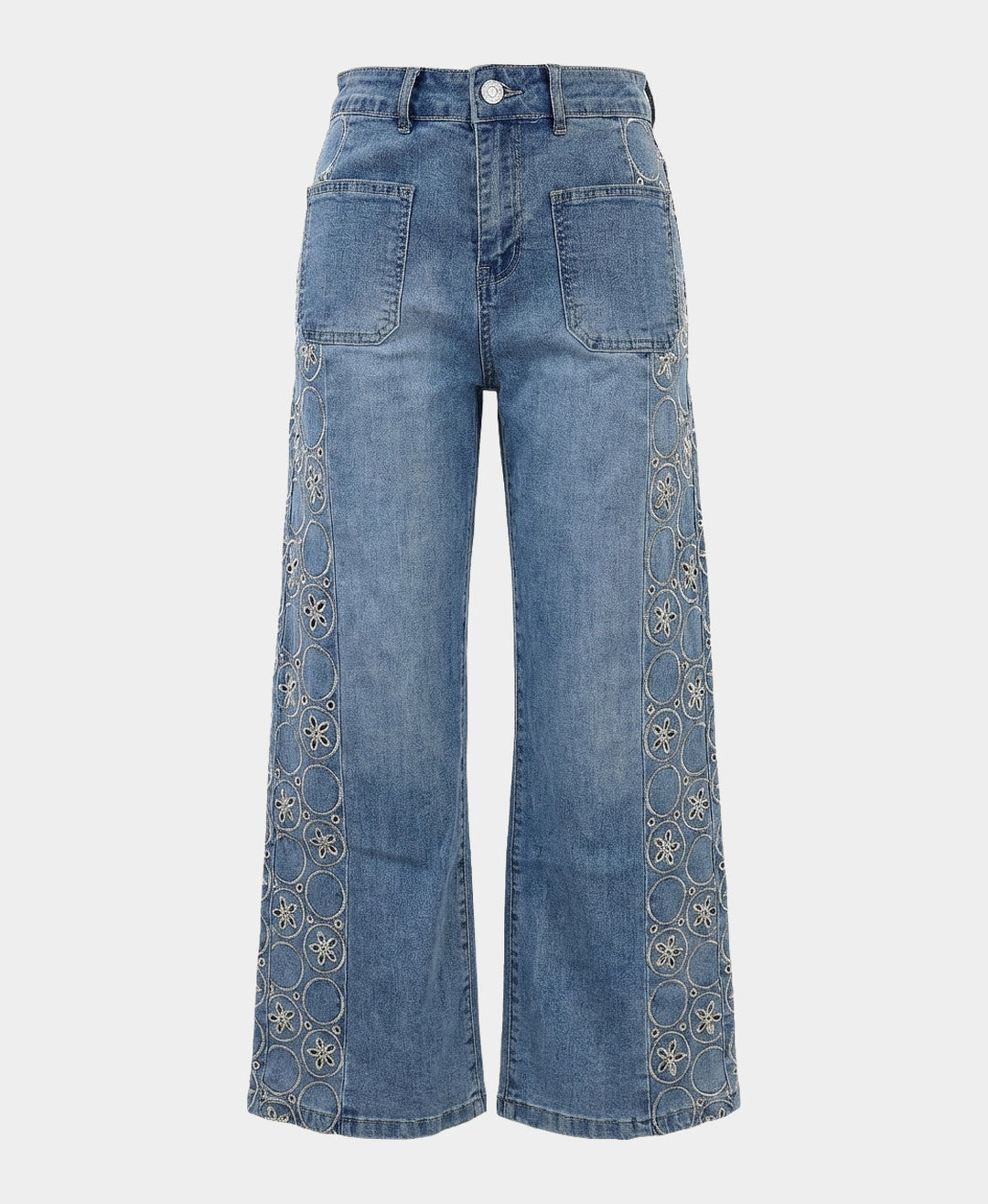 Jeans w/ Embroidered Side Detail – FOX'S - Online