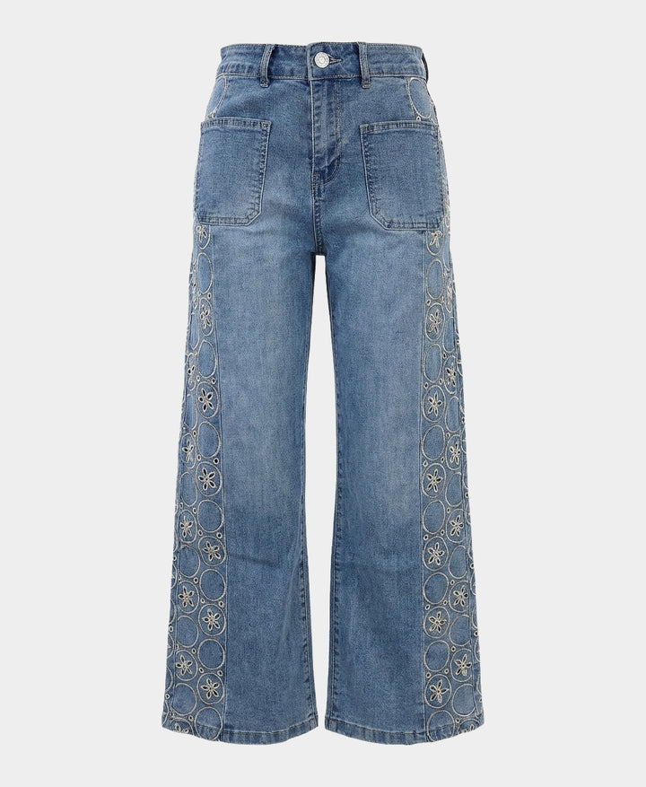 Jeans w/ Embroidered Side Detail – FOX'S - Online