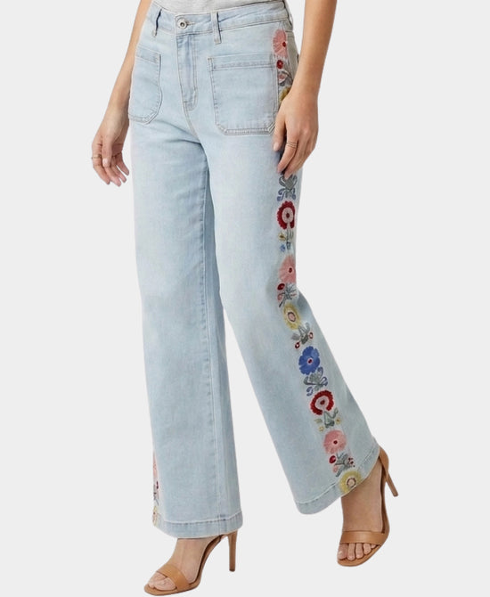 
Floral Embroidered Jeans in LIGHT WASH DENIM view 2