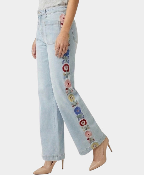 
Floral Embroidered Jeans in LIGHT WASH DENIM view 1