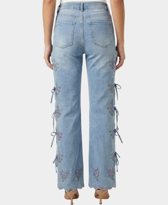 
Embroidered Jeans w/ Open Sides in LIGHT WASH DENIM view 2