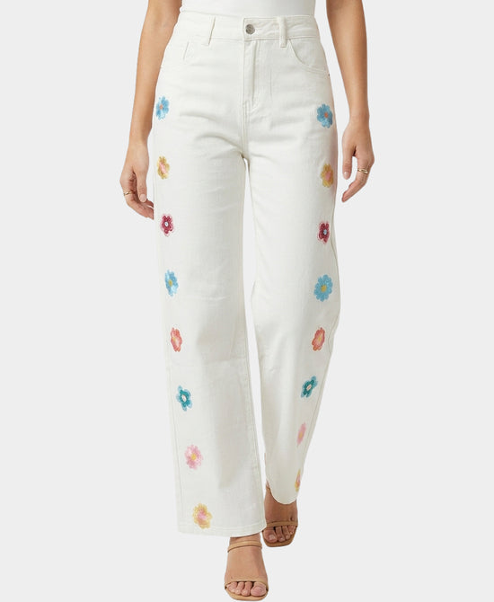 
Floral Embroidered Jeans in WHITE MULTI view 1