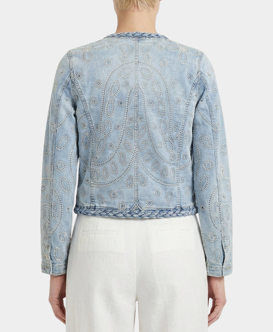 Embroidered Denim Jacket w/ Braided Trim view 2