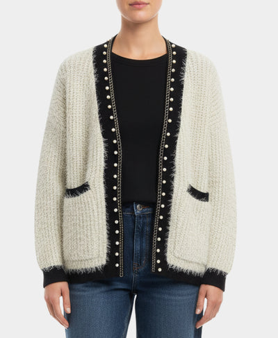Shimmer Cardigan Sweater w/ Pearls image 1