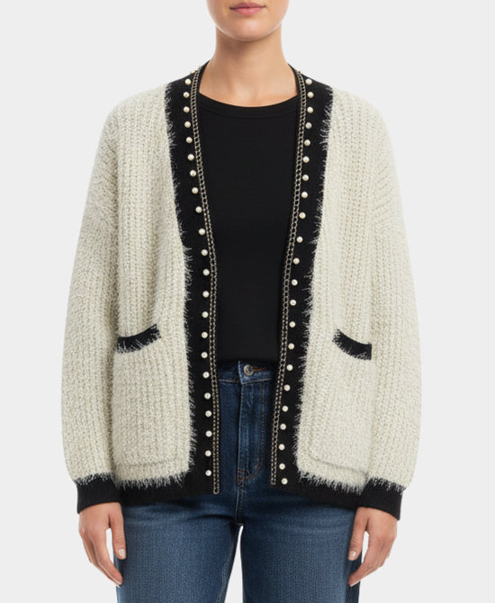 Shimmer Cardigan Sweater w/ Pearls view 