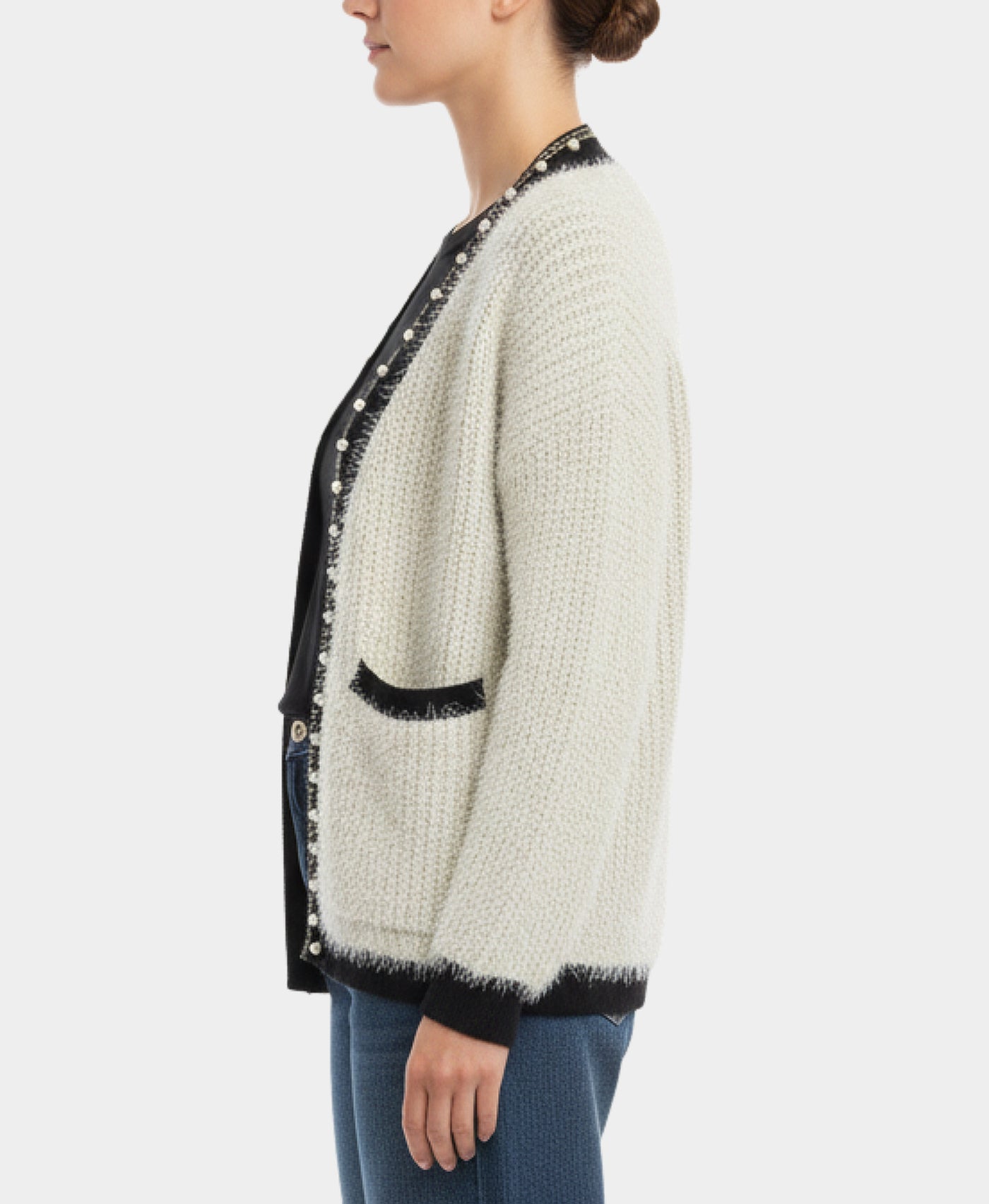 Shimmer Cardigan Sweater w/ Pearls view 2