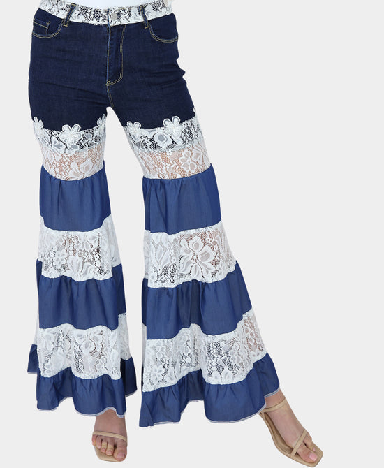 Tiered Denim & Lace Pants view 