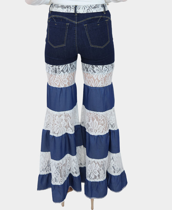 Tiered Denim & Lace Pants view 