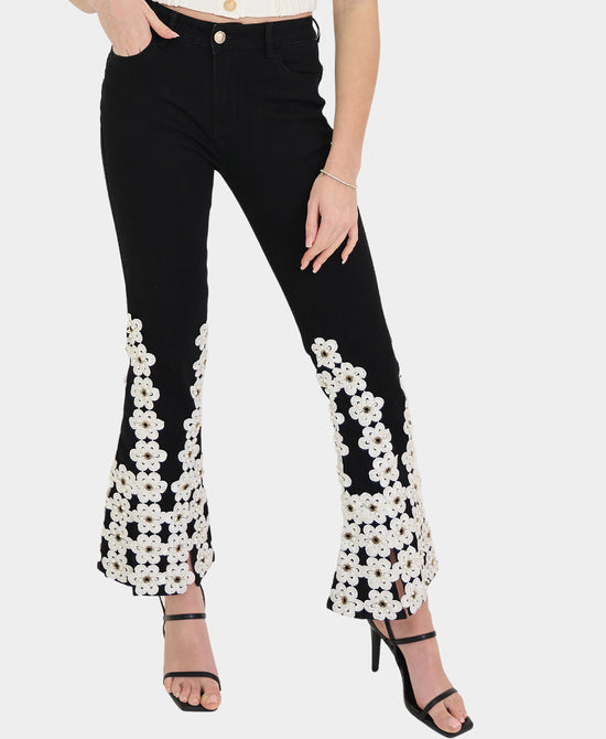 Jeans w/ Jeweled Embroidered Flowers view 1