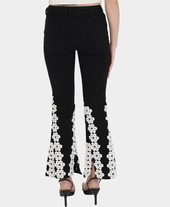 Jeans w/ Jeweled Embroidered Flowers view 2