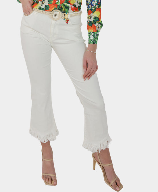 Eyelet & Fringe Hem Crop Jeans view 