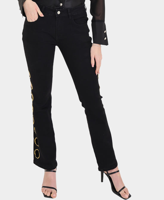 Jeans w/ Jeweled Embroidered Circles view 
