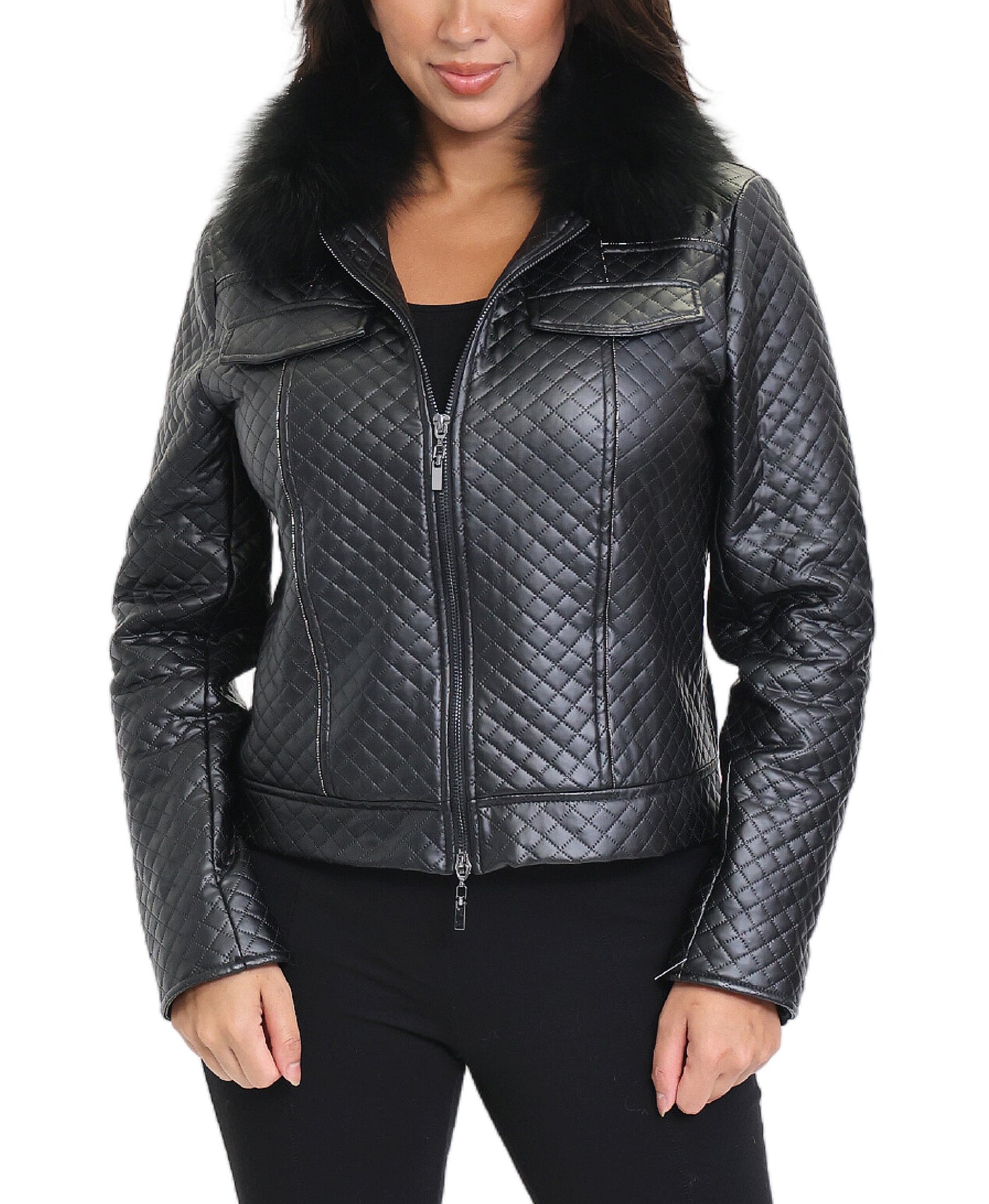 Quilted Jacket w/ Fur Trim image 1