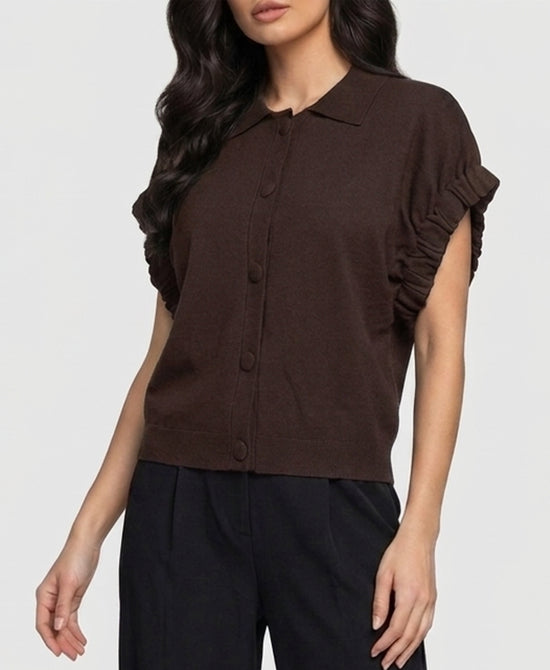 
Short Sleeve Cardigan in BROWN view 1