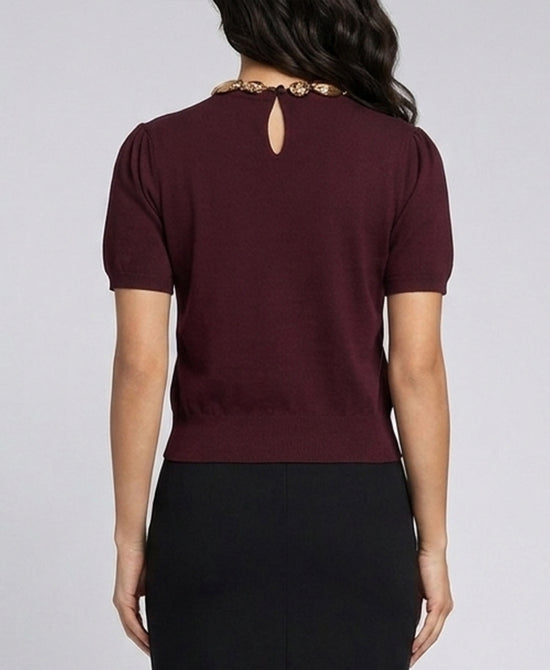 
Knit Top w/ Gold Stones in BURGUNDY view 2