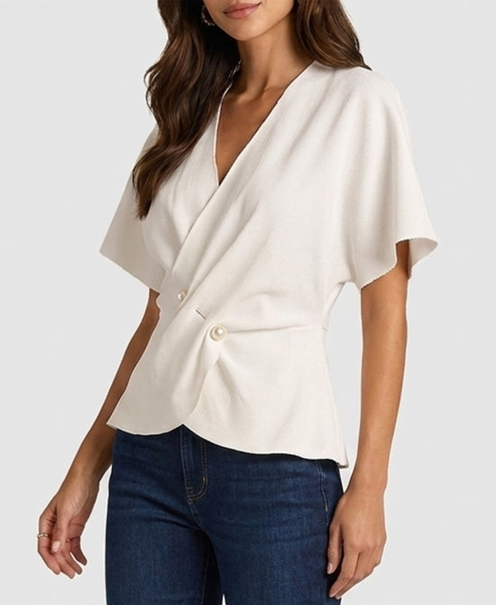 
Knit Top w/ Pearl Accents in WHITE view 1