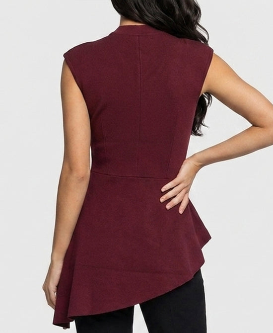 
Asymmetrical Knit Top w/ Silver Balls in BURGUNDY view 2